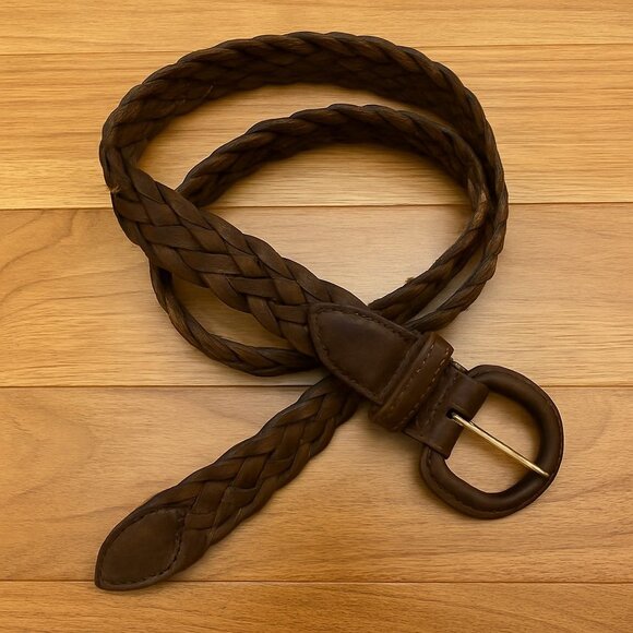 Other Other - Vintage Brown Braided Leather Belt Size 42 Guatemala Genuine Rustic Boho Unisex